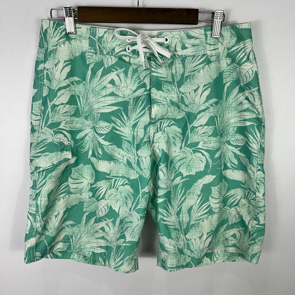 Old Navy Board Shorts Mens Medium Green Leaf Print Tropical Swim Trunks Beach‎